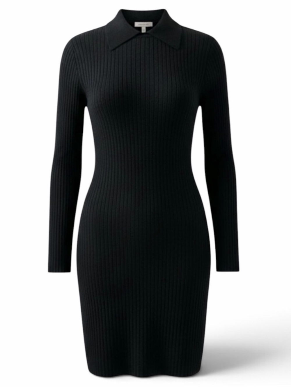 St. John Black Ribbed Long Sleeve Collared Knit Dress Size Small